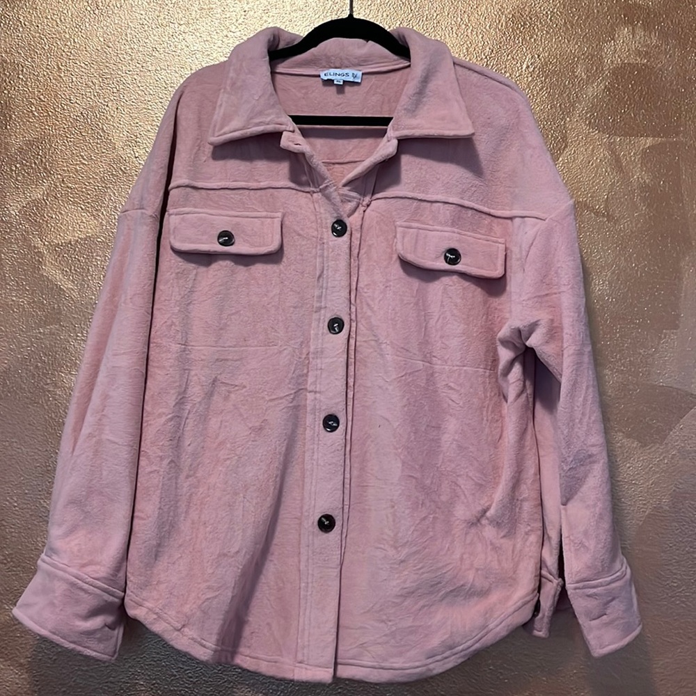 Pink Cord-Trim Flap-Pocket Button-Up Jacket - Picture 3 of 6